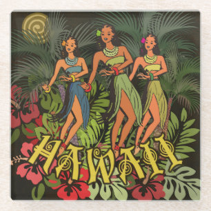 Vintage Hawaii Hula Tänzer Retro Tiki Palme Glasuntersetzer