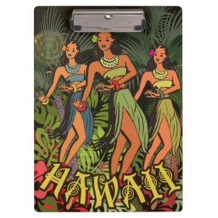 Vintage Hawaii Hula Tänzer Retro Tiki Palme Klemmbrett