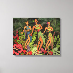 Vintage Hawaii Hula Tänzer Retro Tiki Palme Leinwanddruck