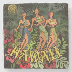 Vintage Hawaii Hula Tänzer Retro Tiki Palme Steinuntersetzer