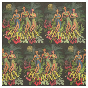 Vintage Hawaii Hula Tänzer Retro Tiki Palme Stoff