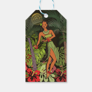 Vintage Hawaii Hula Tänzer Retro Tiki Palmenbaum Geschenkanhänger
