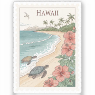 Vintage-Hawaii-Meereschildkröte-Hibiskus-Strandste Aufkleber