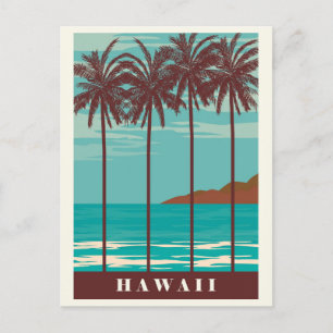 Vintage Hawaii Ozean Strand Palmenbaum Postkarte