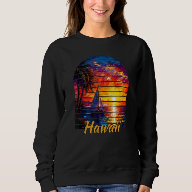Vintage Hawaii Palm Tree Sailing  Hawaiian Sunset  Sweatshirt (Vorderseite)