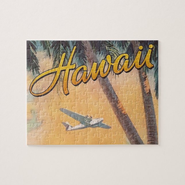 Vintage Hawaii Reiseroute Illustration Art Puzzle (Horizontal)