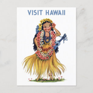 Vintage Hawaii Retro Hula-Tänzerin Reise Postkarte