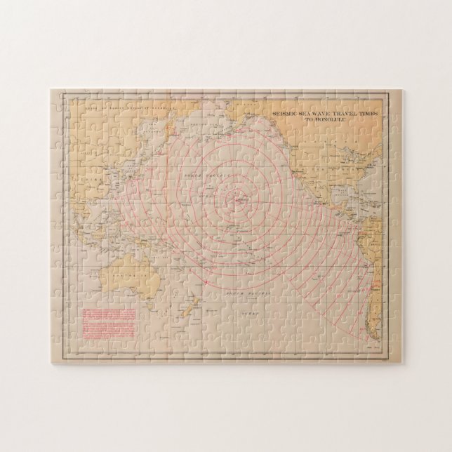 Vintage Hawaii Seismic Tsunami Wave Map (1947) Puzzle (Horizontal)