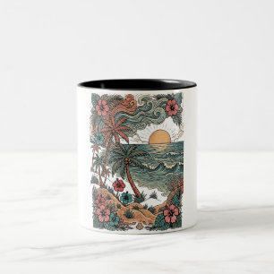 Vintage-Hawaii-Sonnenuntergang & Palmen Zweifarbige Tasse