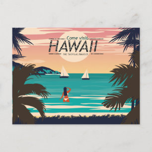 Vintage-Hawaii-Strand bei Sonnenuntergang Postkart Postkarte