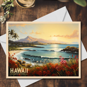 Vintage-Hawaii-Strand-Tropisches-Paradies-Gemälde Postkarte