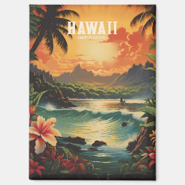 Vintage Hawaii Tropical Beach Travel Illustration Magnet