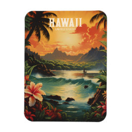 Vintage Hawaii Tropical Beach Travel Illustration Magnet