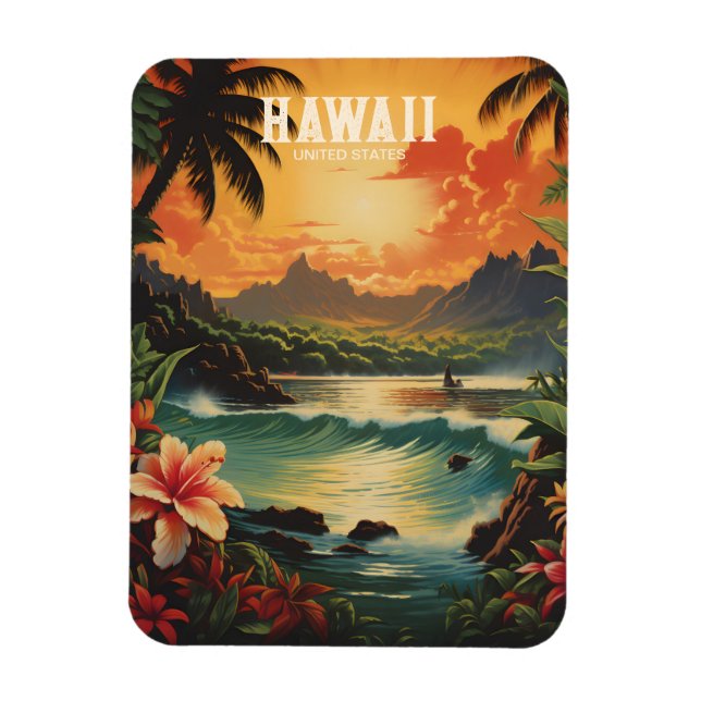 Vintage Hawaii Tropical Beach Travel Illustration Magnet (Vertikal)