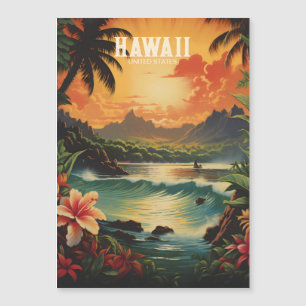 Vintage Hawaii Tropical Beach Travel Illustration Magnetkarte