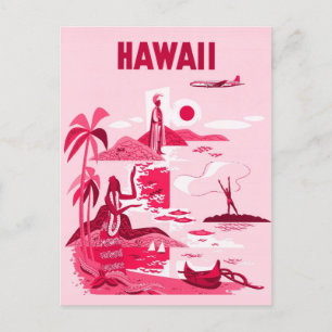 Vintage Hawaii Tropical Pink Travel Postkarte