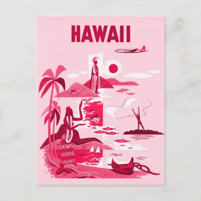 Vintage Hawaii Tropical Pink Travel Postkarte (Vorderseite)