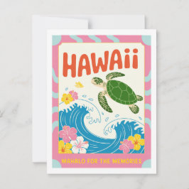 Vintage Hawaii USA Sea Turtle Hibiscus Mahalo Postkarte