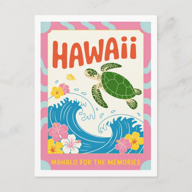 Vintage Hawaii USA Sea Turtle Hibiscus Mahalo Postkarte (Vorderseite)
