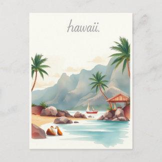 Vintage Hawaii Watercolor Travel Illustration Postkarte
