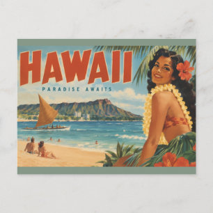 Vintage Hawaiian Hula Mädchen Aloha Flucht Paradie Feiertagspostkarte