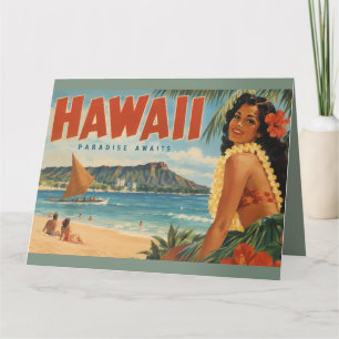Vintage Hawaiian Hula Mädchen Aloha Flucht Paradie Karte