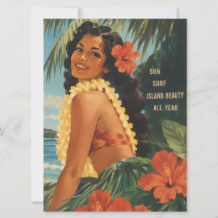 Vintage Hawaiian Hula Mädchen Aloha Flucht Paradie Karte