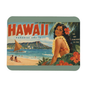 Vintage Hawaiian Hula Mädchen Aloha Flucht Paradie Magnet