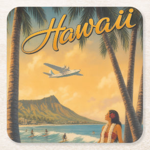 Vintage Hawaiian Hula Mädchen Aloha Flucht Paradie Rechteckiger Pappuntersetzer