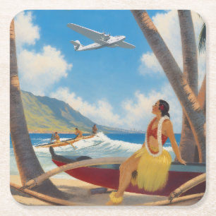 Vintage Hawaiian Hula Mädchen Aloha Flucht Paradie Rechteckiger Pappuntersetzer