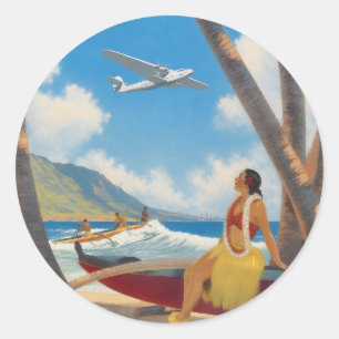 Vintage Hawaiian Hula Mädchen Aloha Flucht Paradie Runder Aufkleber