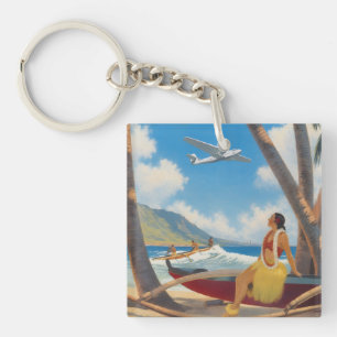 Vintage Hawaiian Hula Mädchen Aloha Flucht Paradie Schlüsselanhänger