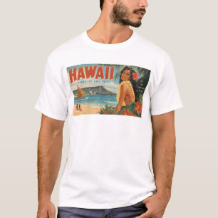 Vintage Hawaiian Hula Mädchen Aloha Flucht Paradie T-Shirt