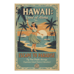 Vintage Hawaiian Land of Aloha Flucht ins Paradies Poster