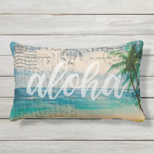 Vintage-Hawaiian-Palmen-Postkarte Kissen Für Draußen
