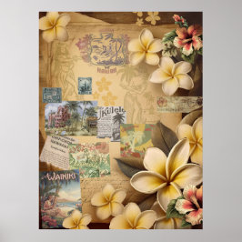Vintage Hawaiian Scrapbook Page Plumeria Poster