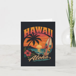 Vintage-Hawaiian-Sonnenuntergang-Palmen-Surfboard- Feiertagskarte