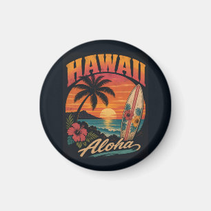 Vintage-Hawaiian-Sonnenuntergang-Palmen-Surfboard- Magnet