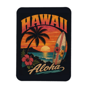 Vintage-Hawaiian-Sonnenuntergang-Palmen-Surfboard- Magnet