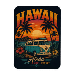 Vintage-Hawaiian-Sonnenuntergang-Palmen-Surfboard- Magnet