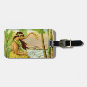 Vintage Hawaiian Travel Hula Mädchen Aloha Karibik Gepäckanhänger