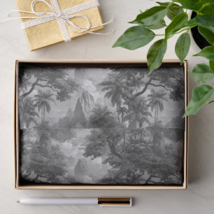 Vintage Hawaiianische Aquarell-Nebelpalmen Schwarz Seidenpapier