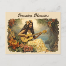Vintage Hawaiianische Gitarre Girl Travel Postkart