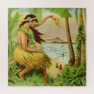Vintage hawaiianische Reise Kunst-Illustration Puzzle