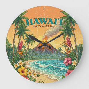 Vintage hawaiianische Reiseplakate - Hawaii-Insel Große Wanduhr