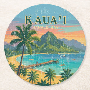 Vintage hawaiianische Reiseplakate - Kauai Runder Pappuntersetzer