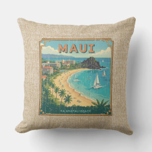 Vintage hawaiianische Reiseplakate - Maui Reversib Kissen