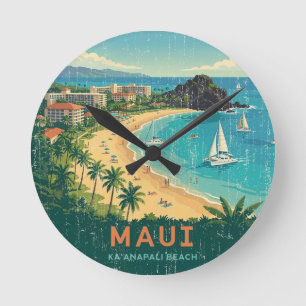 Vintage hawaiianische Reiseplakate - Maui Runde Wanduhr