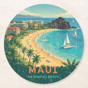 Vintage hawaiianische Reiseplakate - Maui Runder Pappuntersetzer