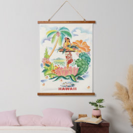 Vintage hawaiianische Reiseplakatwand hängt Wandteppich Mit Holzrahmen